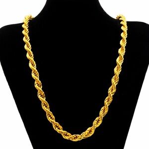 Statement Engraved Italy 18k Gold filled Rope Chain men women Necklace luxury